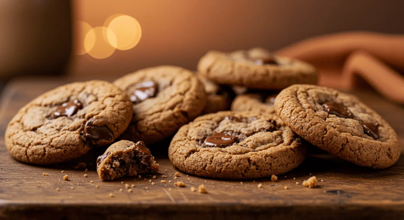 Chocolate chip cookies on a wooden board