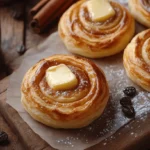 Freshly baked Rotiboy buns topped with butter and powdered sugar, served with coffee