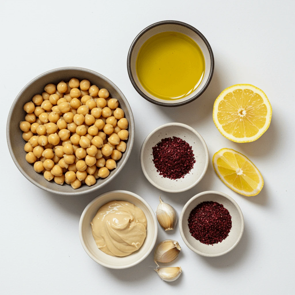 Ingredients for Sumac Spiced Hummus