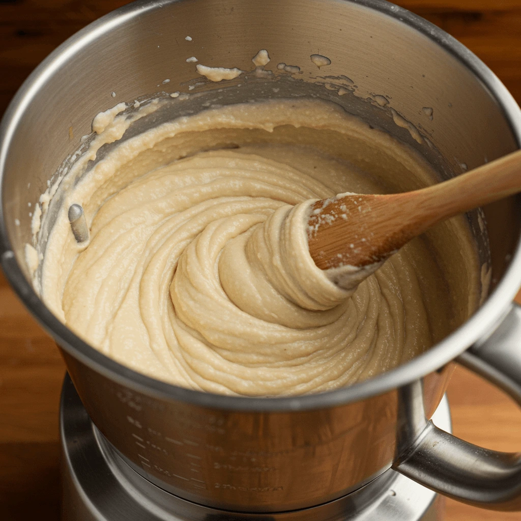 Blended hummus texture in bowl