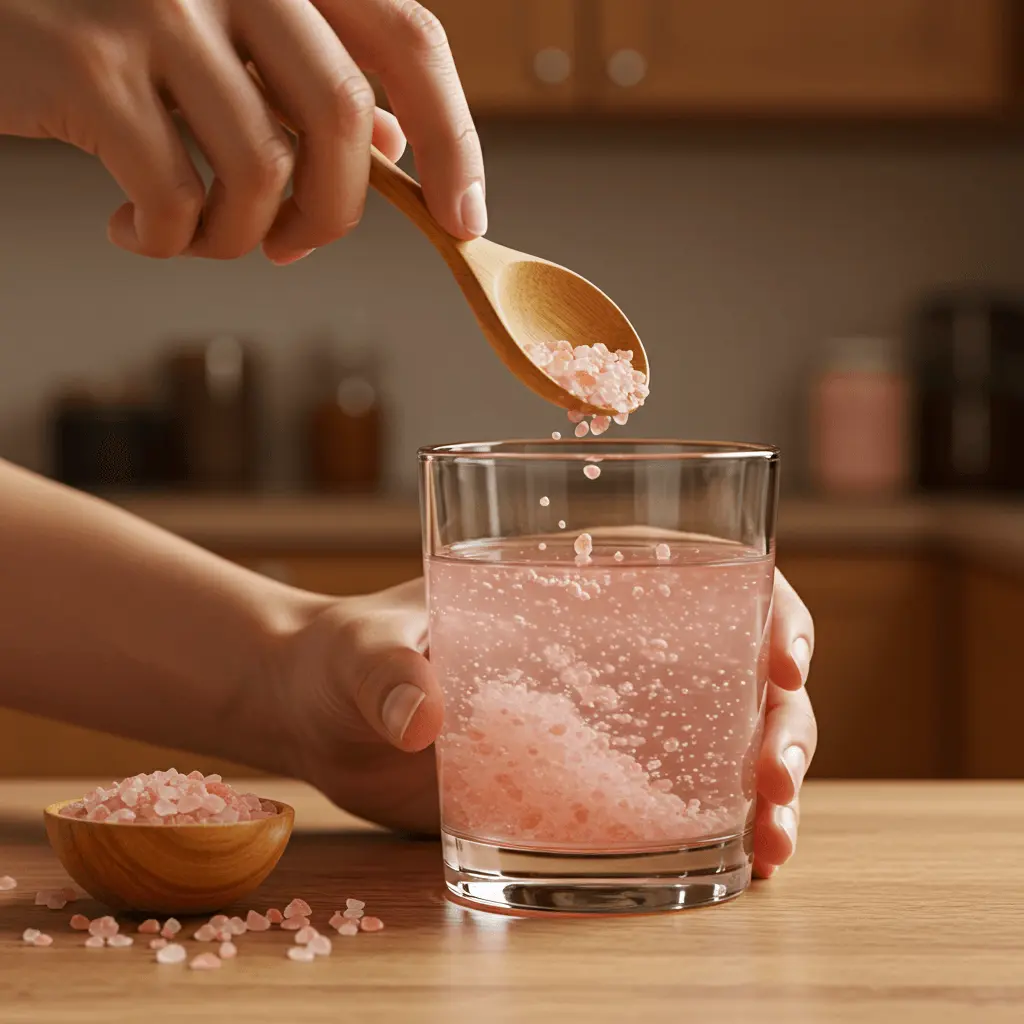 mixing pink salt with warm water