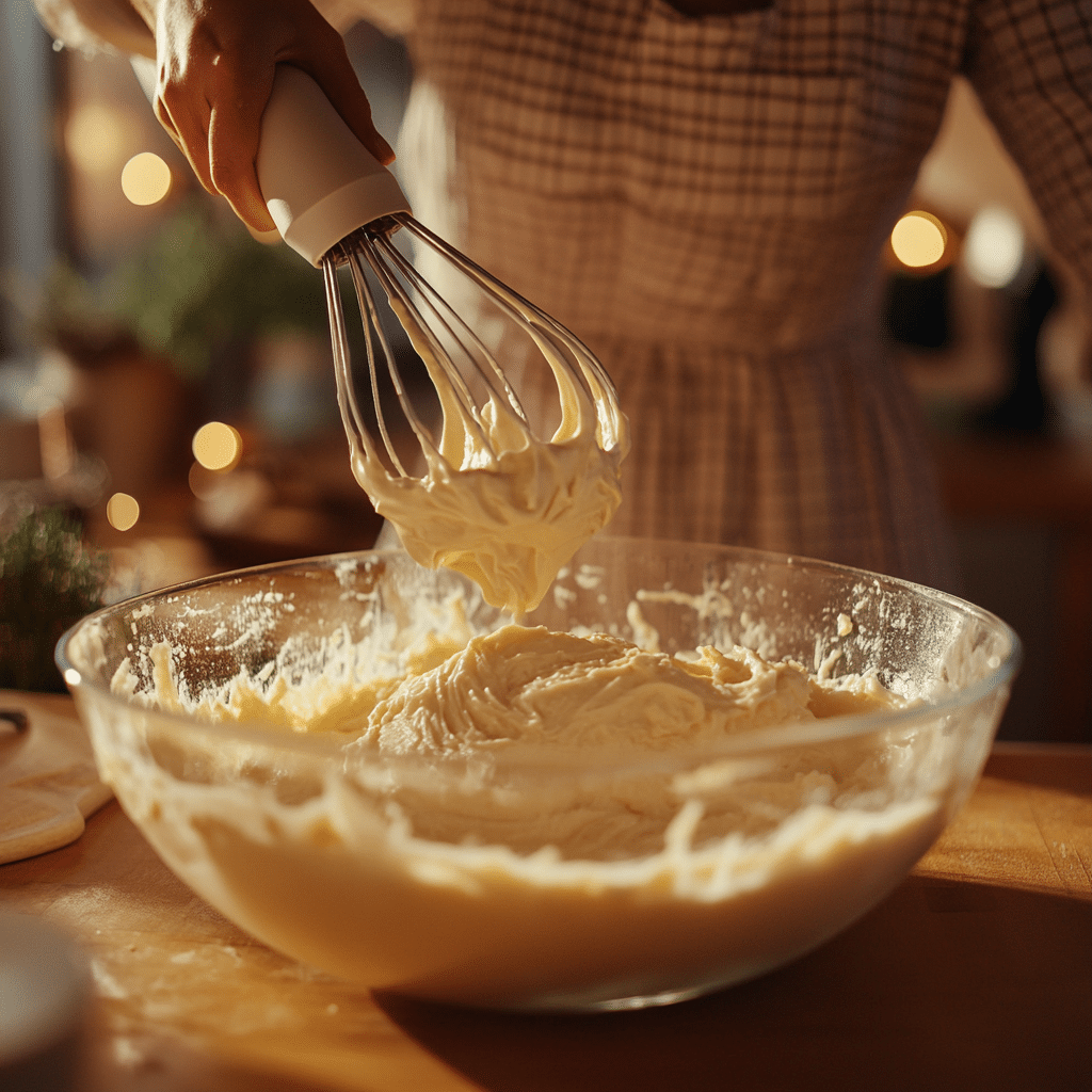 Mixing vanilla batter for combo cake