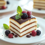 Serving vanilla chocolate combo cake